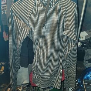 Striped Hooded Zip-Front Women's Sweater - Black & White